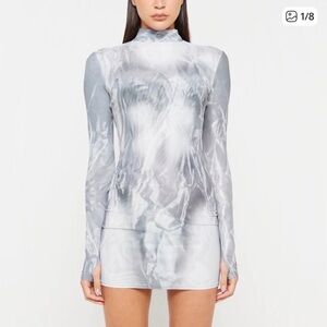 New w tags Luxe To Kill Geometric Mesh Mini Dress. Long sleeve. Size 10UK 6US